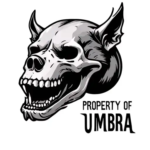 A Simplistic Bold Hellhound Skull With Text That Reads 'Property Of Umbra'
