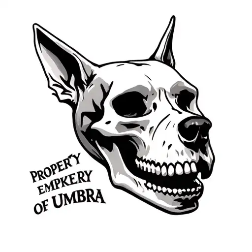 A Simplistic Bold Canine Skull With Text That Reads 'Property Of Umbra' Surrounding The Skull