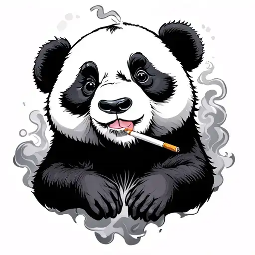 Graffiti Style Panda Smoking A Cigarette Surrounded By Smoke
