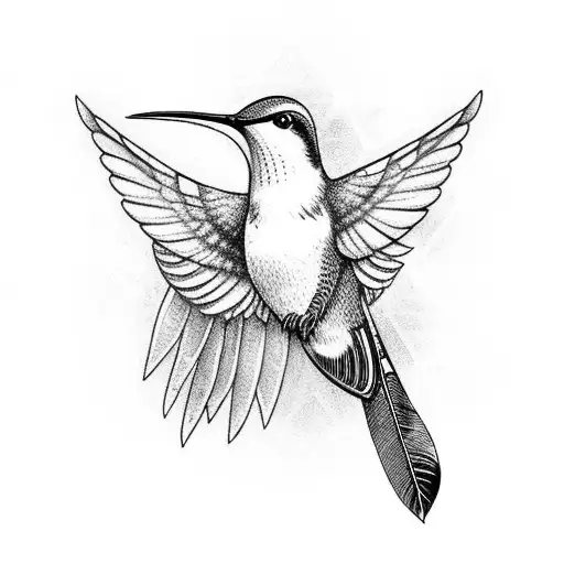 Humming Bird With A Hawk Feather In Mouth With Viking Boat In Background