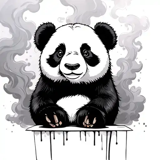 Graffiti Style Panda In A Strip Club Surrounded By Smoke