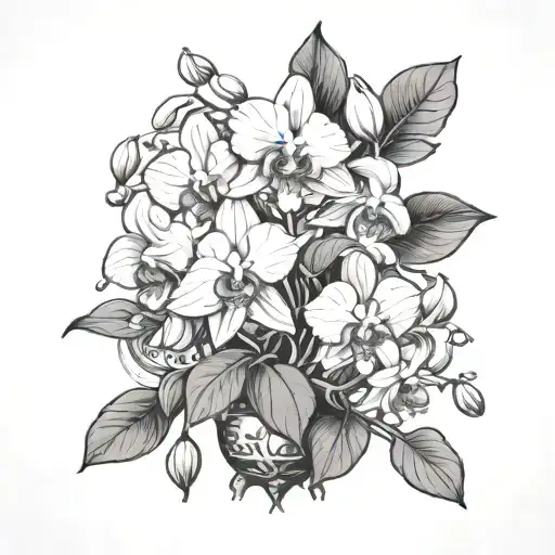 Orchid Flowers With Money Tree