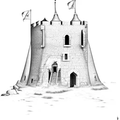 An Abandoned And Broken Down Tall Medieval Guard Tower