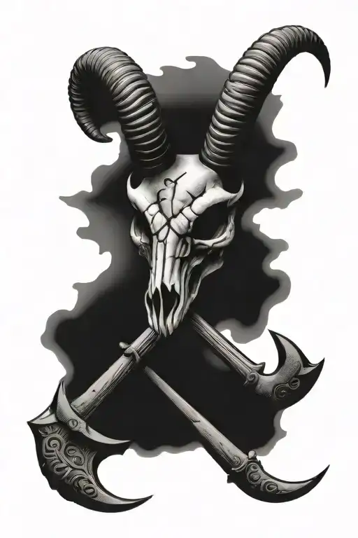 Ram Skull With An Anchor Surrounded