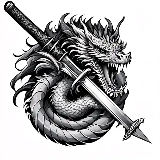 Dragon Wrapped Around Katana Sword