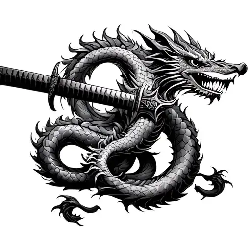 Dragon Wrapped Around Katana Sword
