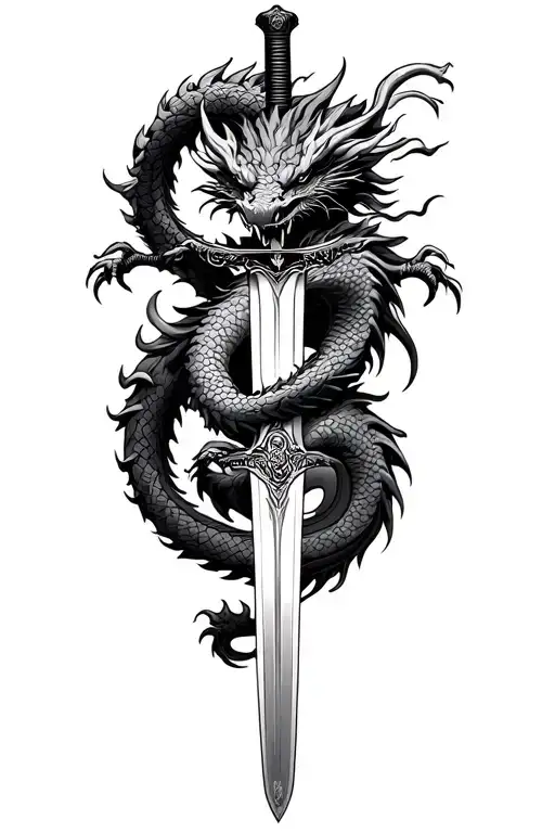 Dragon Wrapped Around A Katana Sword