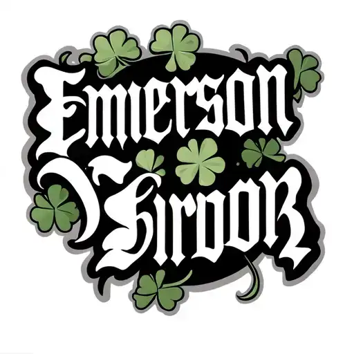 The Name Emerson With Old English Font And A Shamrock In Black And White