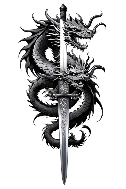 Dragon Wrapped Around A Katana Sword