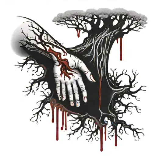 Creation Hand Driping Blood On A Tree Growing