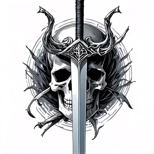 Cyber Sigil Sword Through Skull