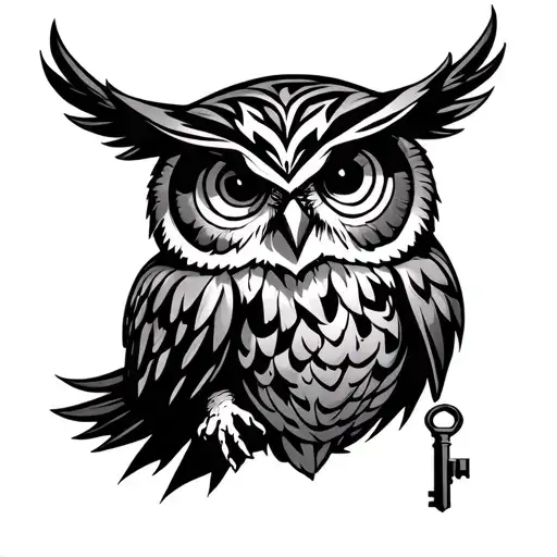 Tribal Owl Holding A Key Unlocking