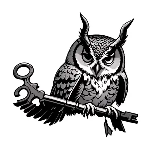 Feminine Horned Owl Holding A Key