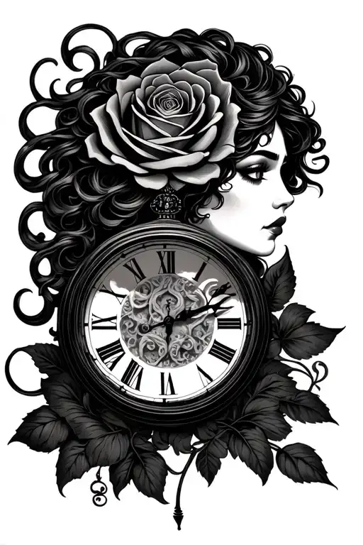 Time Clock Rose Medusa Woman