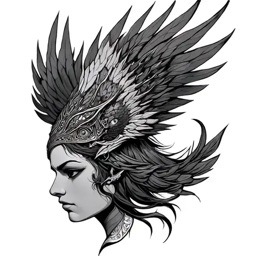 Amazon Warrior Woman Head With Phenix Who Leaves