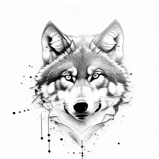 Realistic Upper Arm Tattoo Of A Wolf And A Silhouette Of A Forest In The Backround