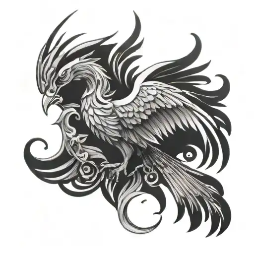 Phoenix Tattoo In Black And White