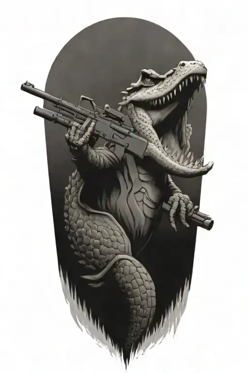 An Alligator With A Machine Gun Shooting