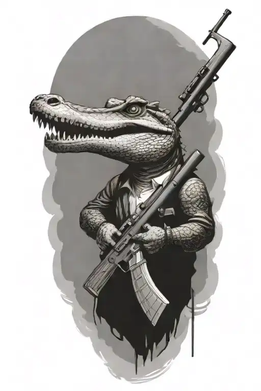 An Alligator With A Rifle