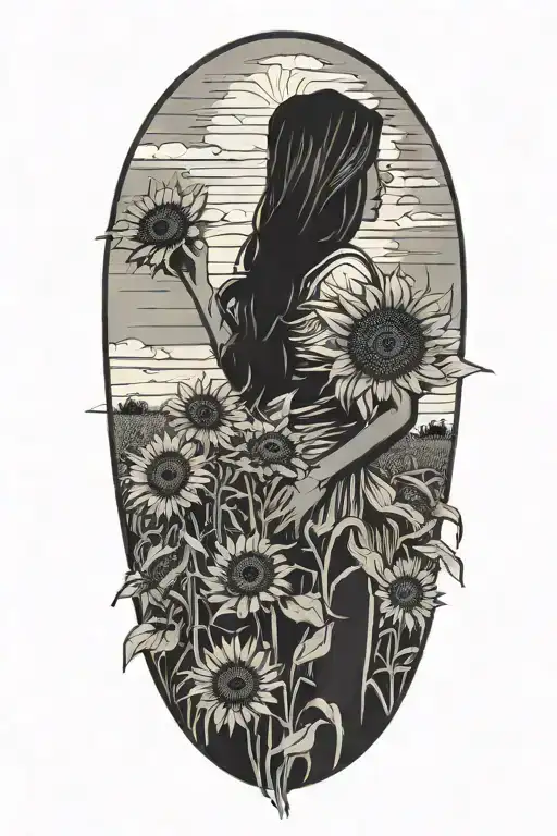 A Silhouette Of Ava Lucia Pitching With A Sunflower Field In The Background