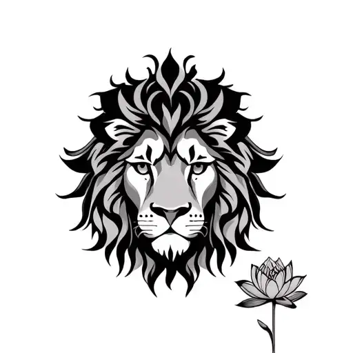 Lion Face And Lotus Flower