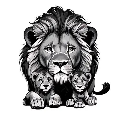 Lion And Two Cubs