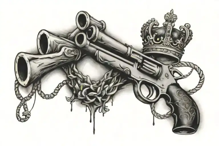 Grunge Infinity Symbol With A Crown And Tommy Gun