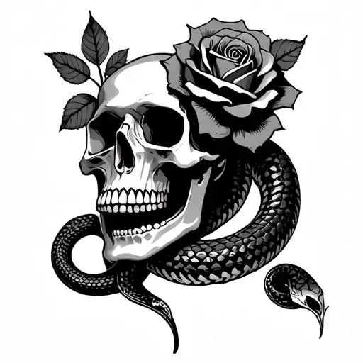 Skull And Rose And Snake
