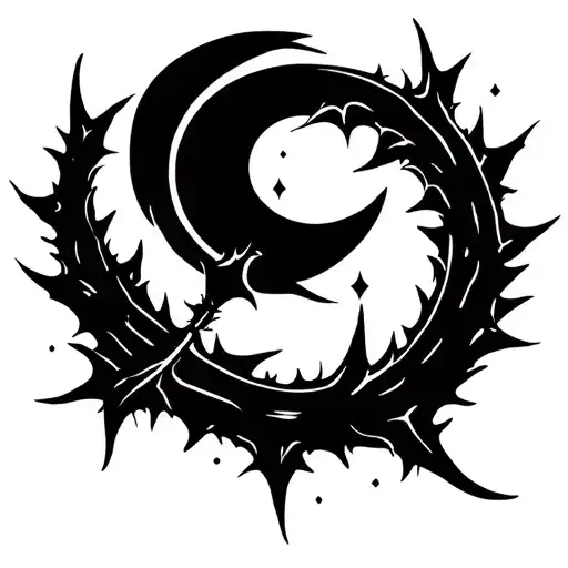 A Fine Black Pink With Thorn And A Moon In The Background