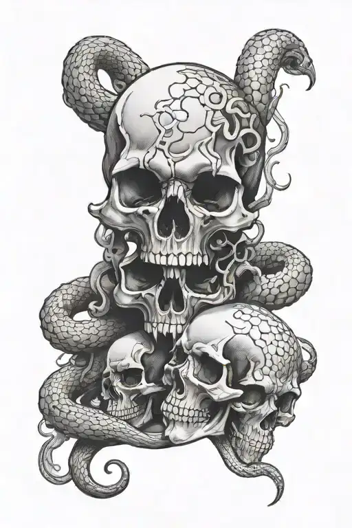 Skulls With Shading And A Snake