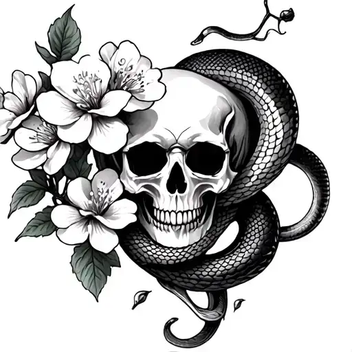 Cherry Blossom With A Skull And Snake