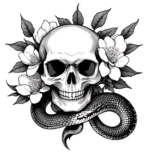 Cherry Blossom With A Skull And Snake