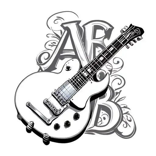 Tattoo Of A Les Paul Guitar With A Floor Key And Letters A And B