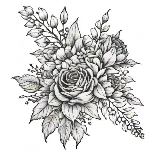 Birth Flower Bouquet Fine Line