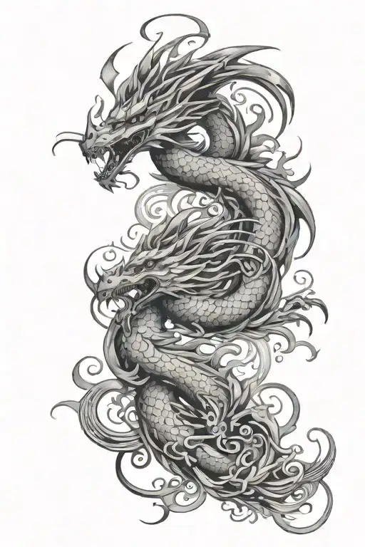 Dragon And Phoenix Spiraling Around Each Other Side