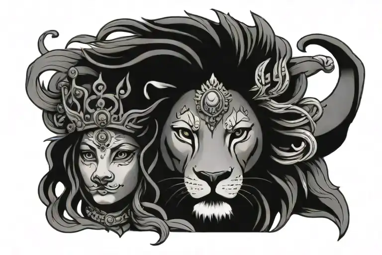 Goddess Durga And Lion Head