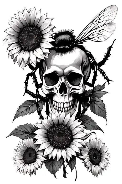 Sunflowers Skull Bumbleebee