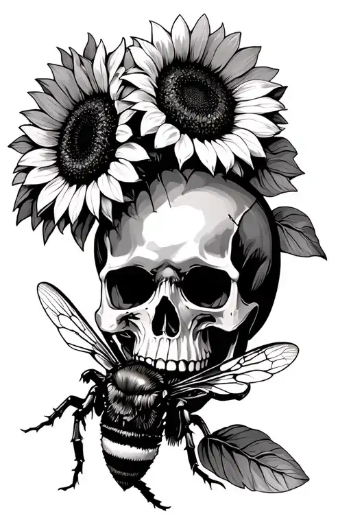 Sunflowers Skull Bee
