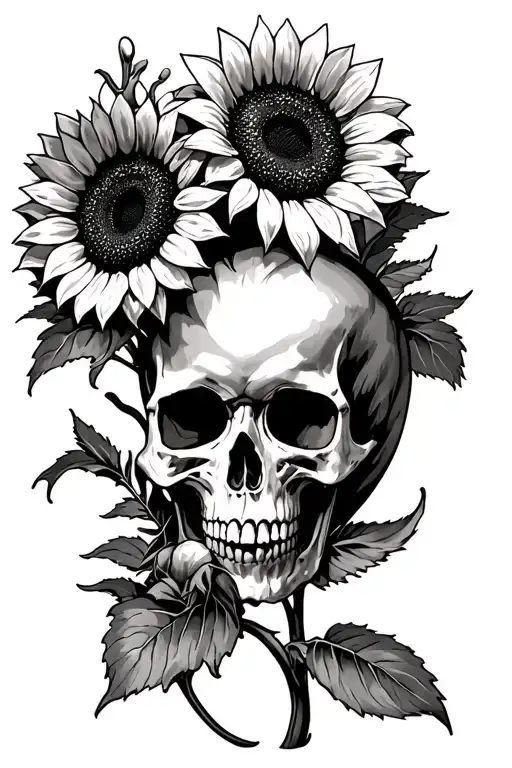 Sunflowers Skull Surrounded