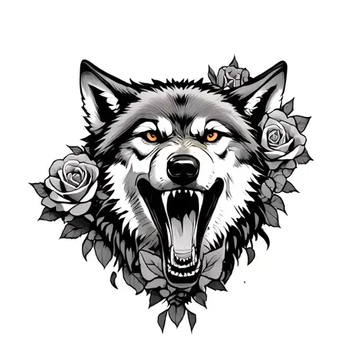 Wolf That Screams With Growth Roses