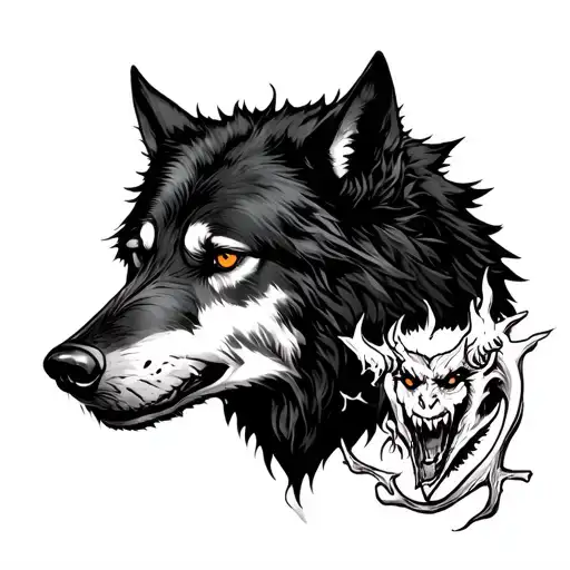 Black Wolf With A Devil In Hell On The Whole Arm