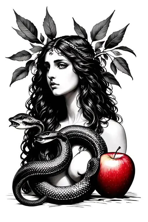 Lilith With A Snake And An Apple Tattoo Design