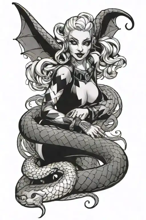 Harley Quinn And Snake Wrapped