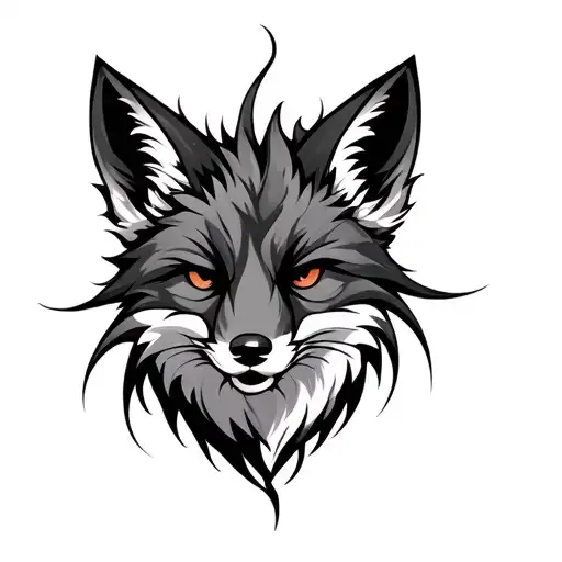 Fox With Nine Tails Black Grey