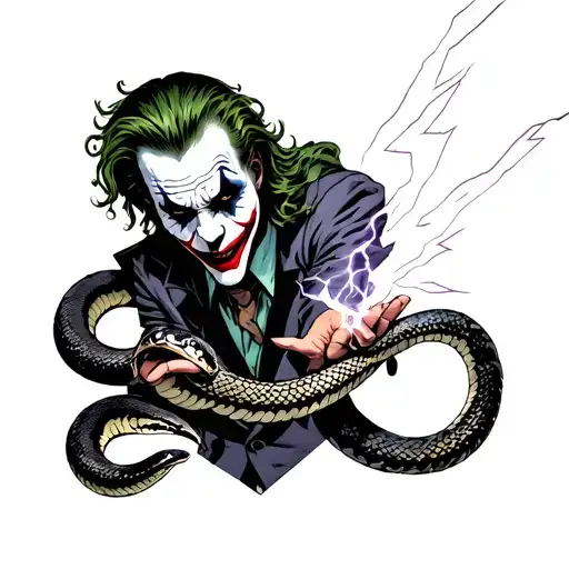 Joker Entwined With A Snake And Lightning In His Hands
