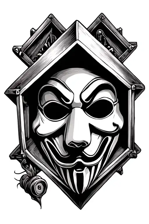 A Black And White Horror Tattoo Design Featuring The Ghostface Mask Inside A Diamond Shape