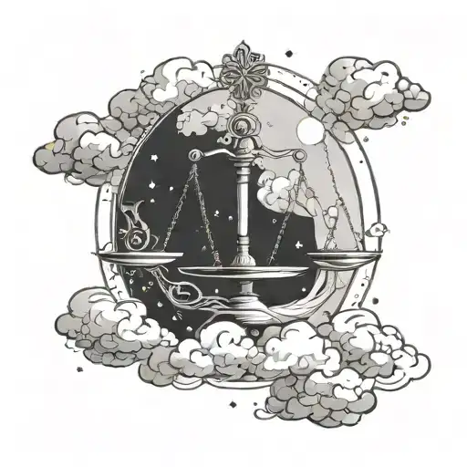 Sketched Libra Zodiac Sign Intertwined With Clouds And Stars