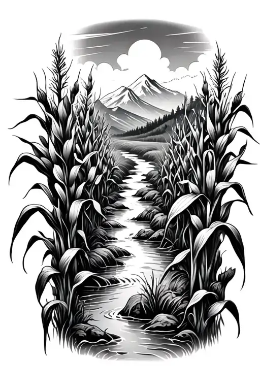 Corn Field Fading Into Mountain Stream