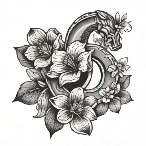 Horse Shoe With Simple Flower Blooming