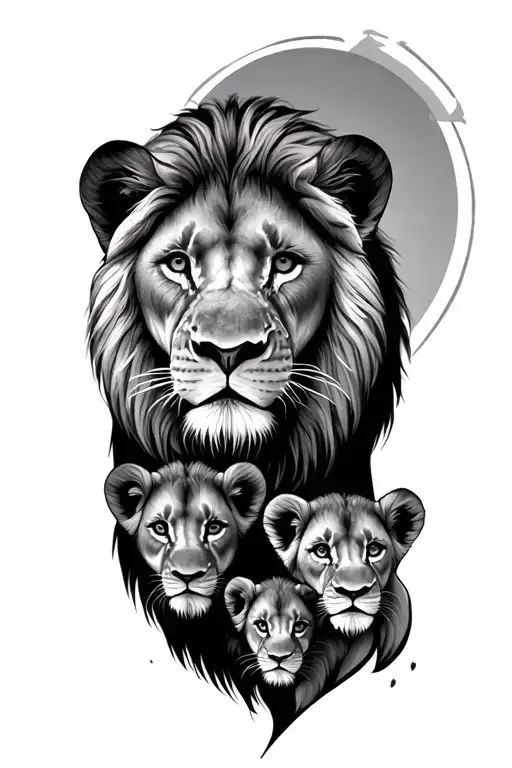 Lion With Cubs Face Only